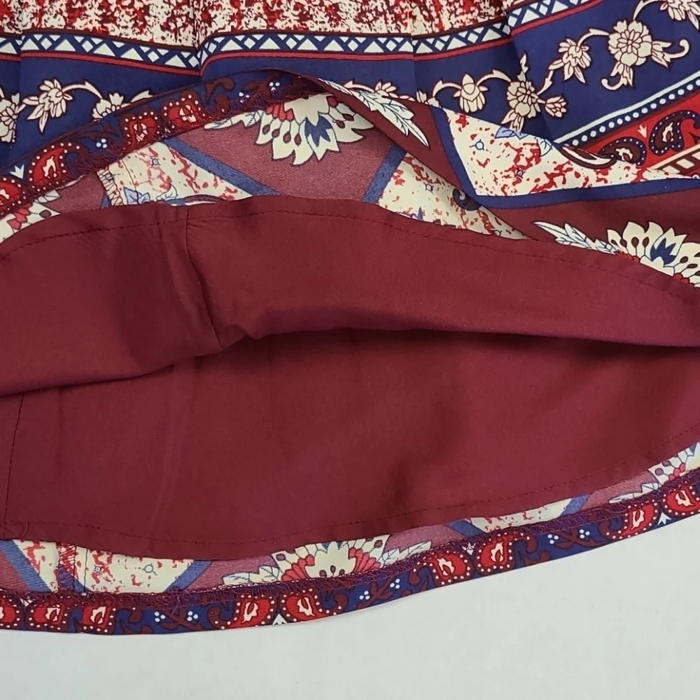 Paisley Print A-line Skirt in Burgundy, Cream, & Blue, Girls 11-12